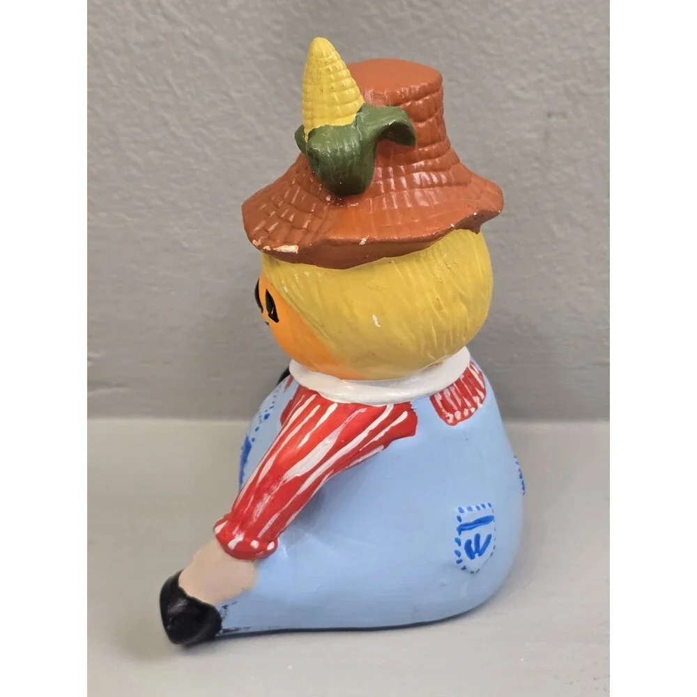 Vintage Halloween Scarecrow Figurine Pumpkin Face Ceramic Painted Mold 80s Decor